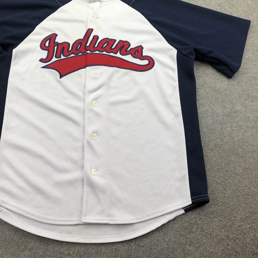 Vintage Cleveland Indians Jersey Mens XL White Blue MLB Majestic Button Front